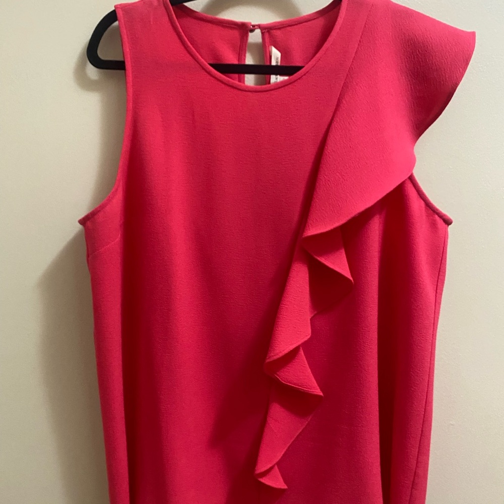Sz L Rachel Roy pink ruffle sleeveless blouse